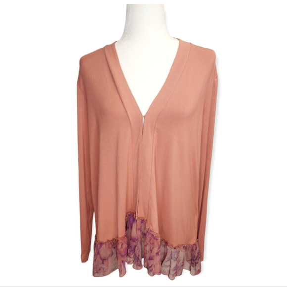 - LOGO by Lori Goldstein Cardigon Chiffon Ruffle Trim Medium‎ - Picture 1 of 7